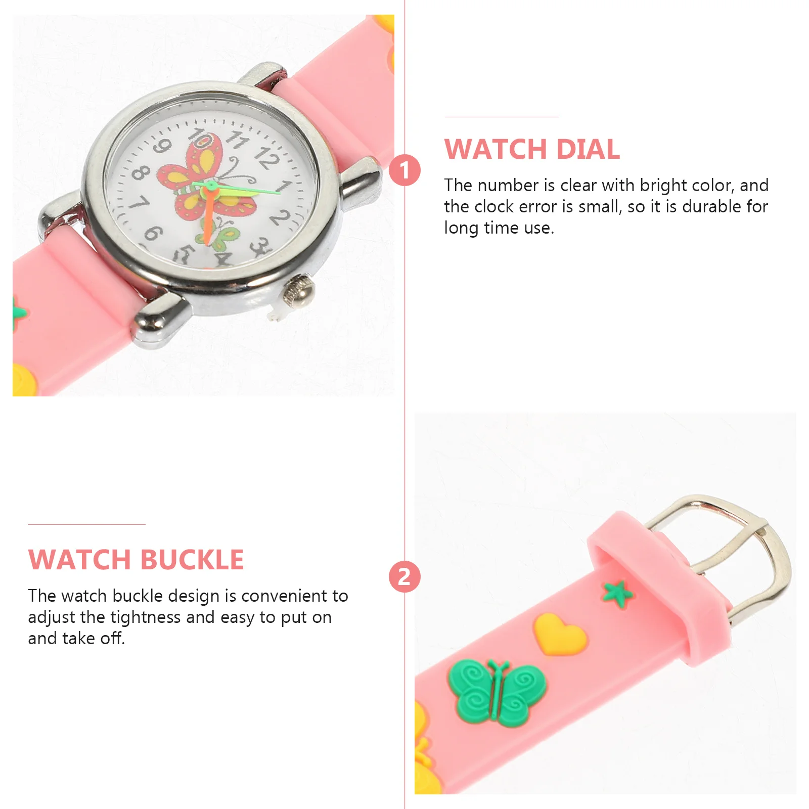 Reloj con patrón de mariposa, reloj de pulsera de dibujos animados, luminoso, ligero, cómodo, reloj de aprendizaje para