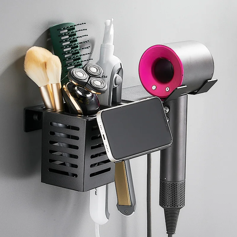 

Hair Dryer Organizer Rack Bathroom Storage Shelf for Hair Dryer Straightener and Curling Wand with Phone Holder Blower Shelves