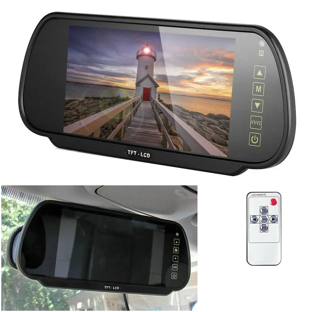 QueenDer Car Truck Caravan Van RV Rear View Backup Camera & 7 inch LCD Monitor Mirror One Wire Installation System