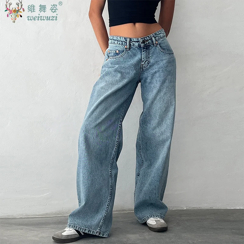 

Women's Jeans Y2k Autumn Blue Baggy Pants Sexy Low Waist Slim Straight Leg Denim Pants Boyfriend Jeans with Pockets Streetwear