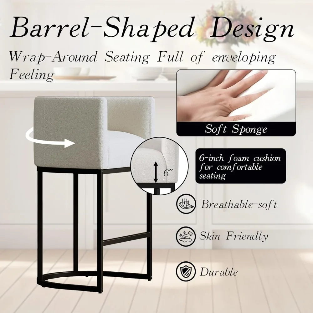 Fabric-Covered Counter Height Bar Stools Set, 26 Backrest Chairs for Kitchen Island