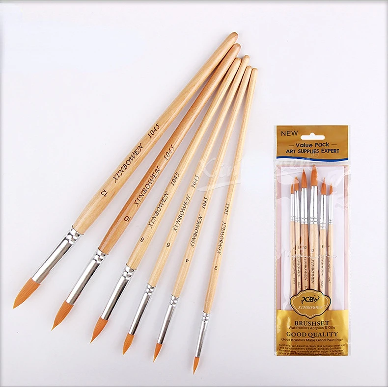 6pcs/set Paint Brushes Set Round Pointed Tip Paintbrushes Nylon Hair Artist Acrylic Paint Brushes for Acrylic Oil Watercolor