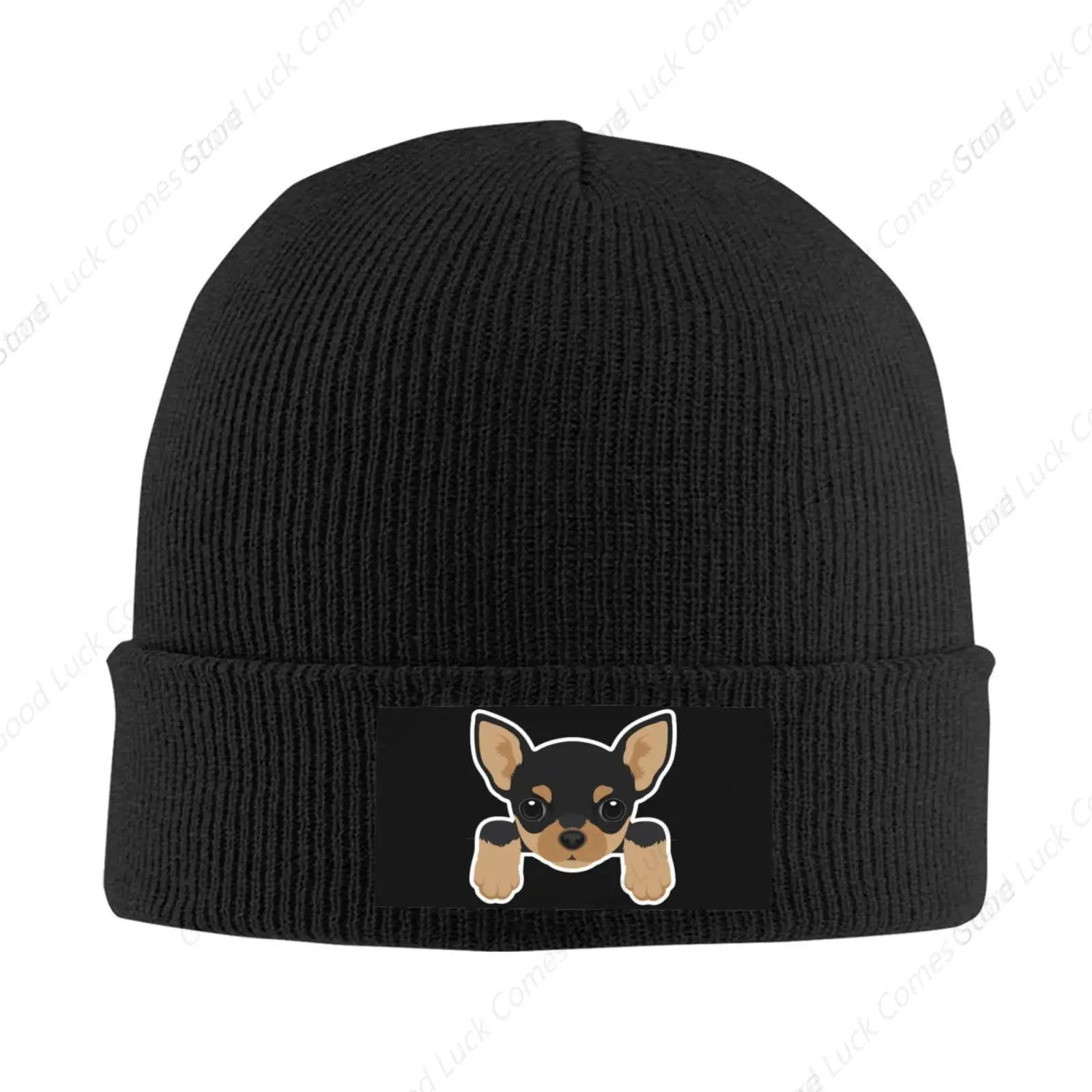 Unisex Chihuahua Puppy Dog Beanie for Men and Women Cuffed Plain Knit Hat Winter Soft Warm Beanies Hats Cap