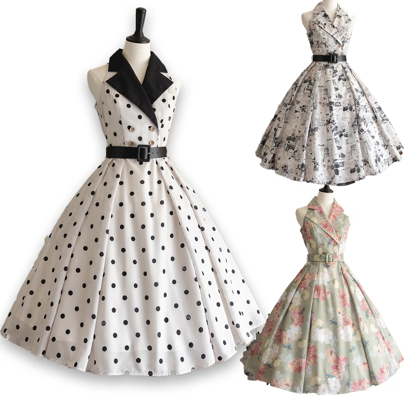 

‌‌‌‌‌‌‌‌‌‌Vintage French Summer Flared Dress Audrey Hepburn Style Lolita Cosplay Off Shoulder Sleeve Suit Collar Elegant Fas‌‌‌‌