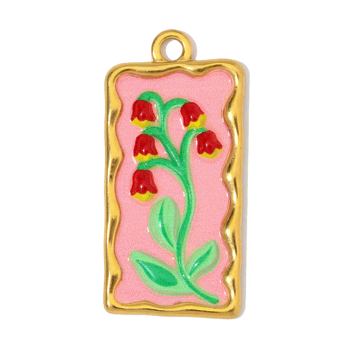 3pcs/Lot Stainless Steel Enamel Lily of the Valley Necklace Pendants Morning Glory DIY Charms Woman Flower Jewelry Wholesale