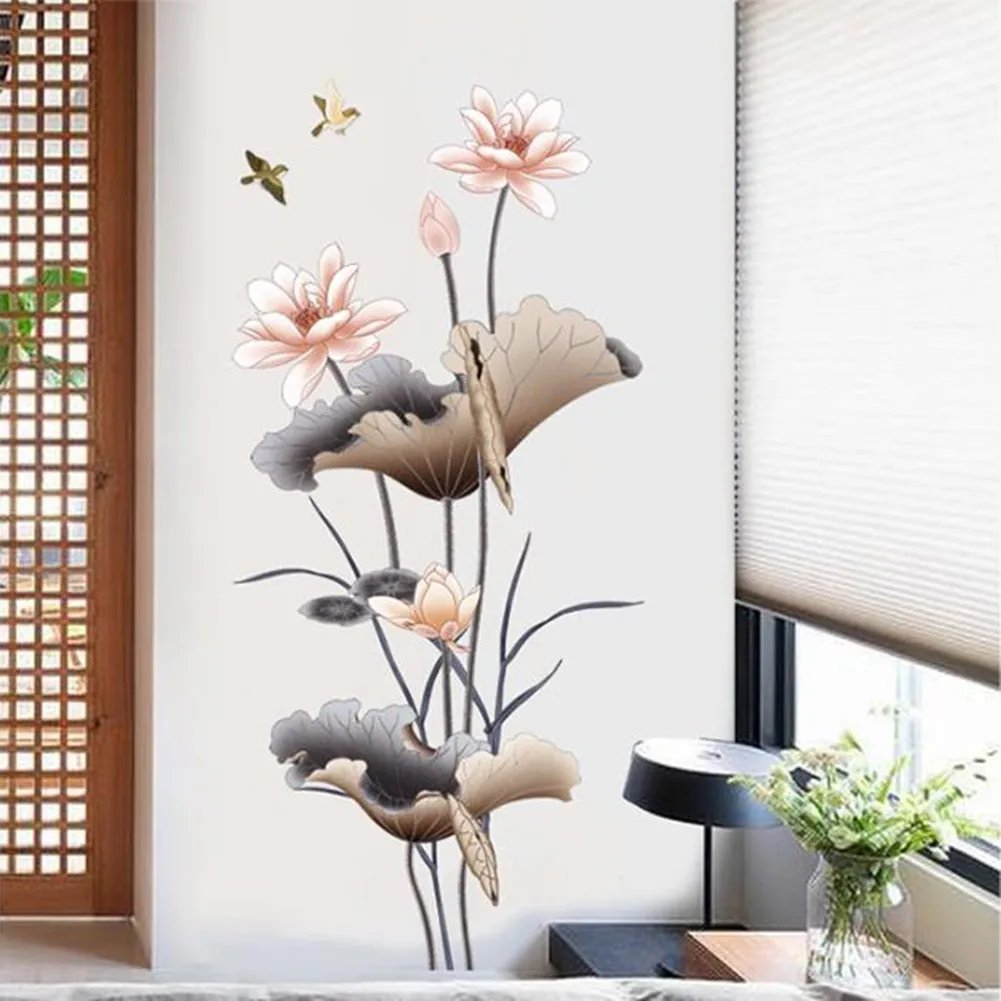 

Chinese Style Lotus Flower Wall Sticker Self Adhesive Wallpaper Wall Decals Home Decor For Bedroom Living Room