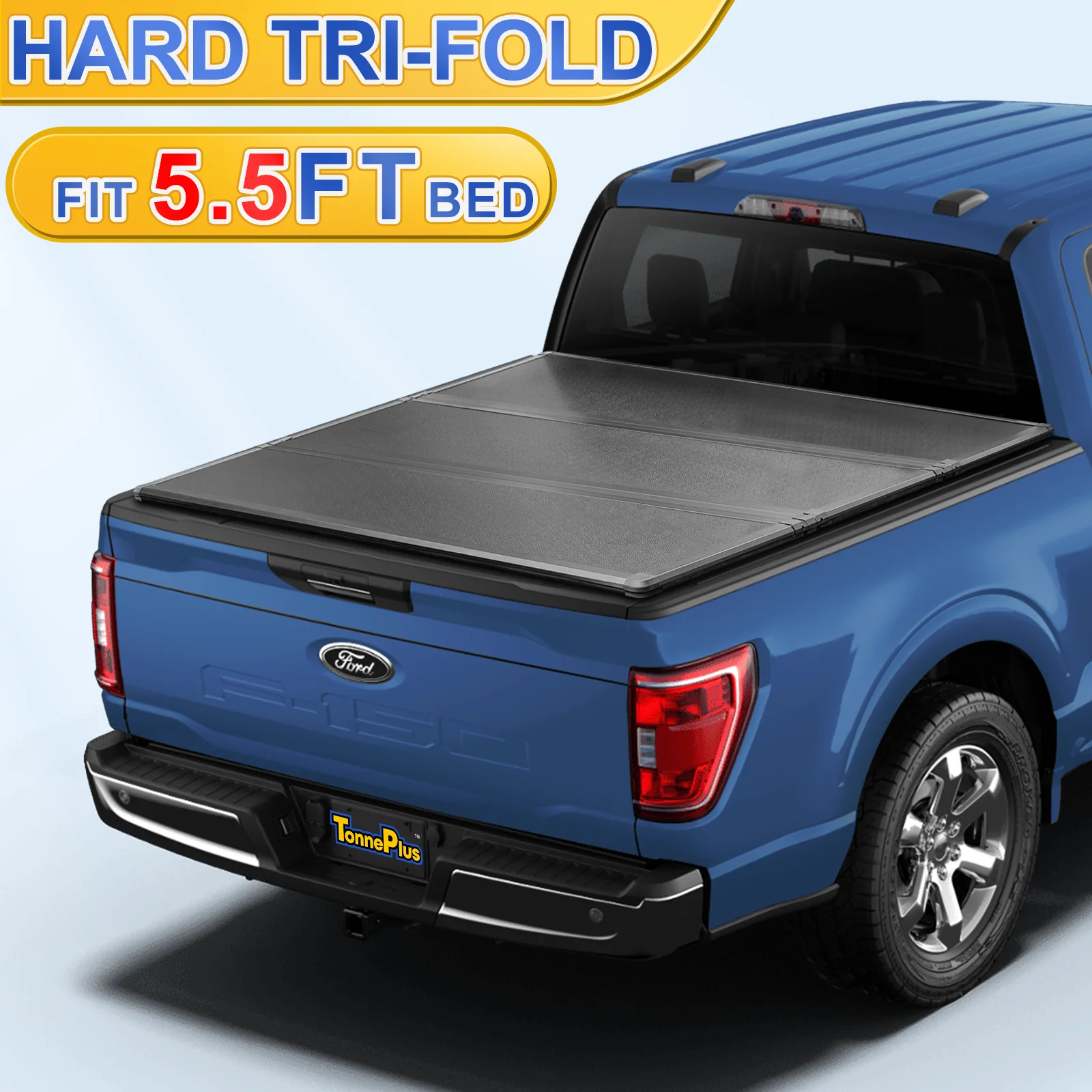 TonnePlus FRP Hard Tri-Fold Bed Tonneau Cover Truck Bed Covers for 2015-2024 Ford F150 5.5FT Bed ; Lightning 5.5' (67.1