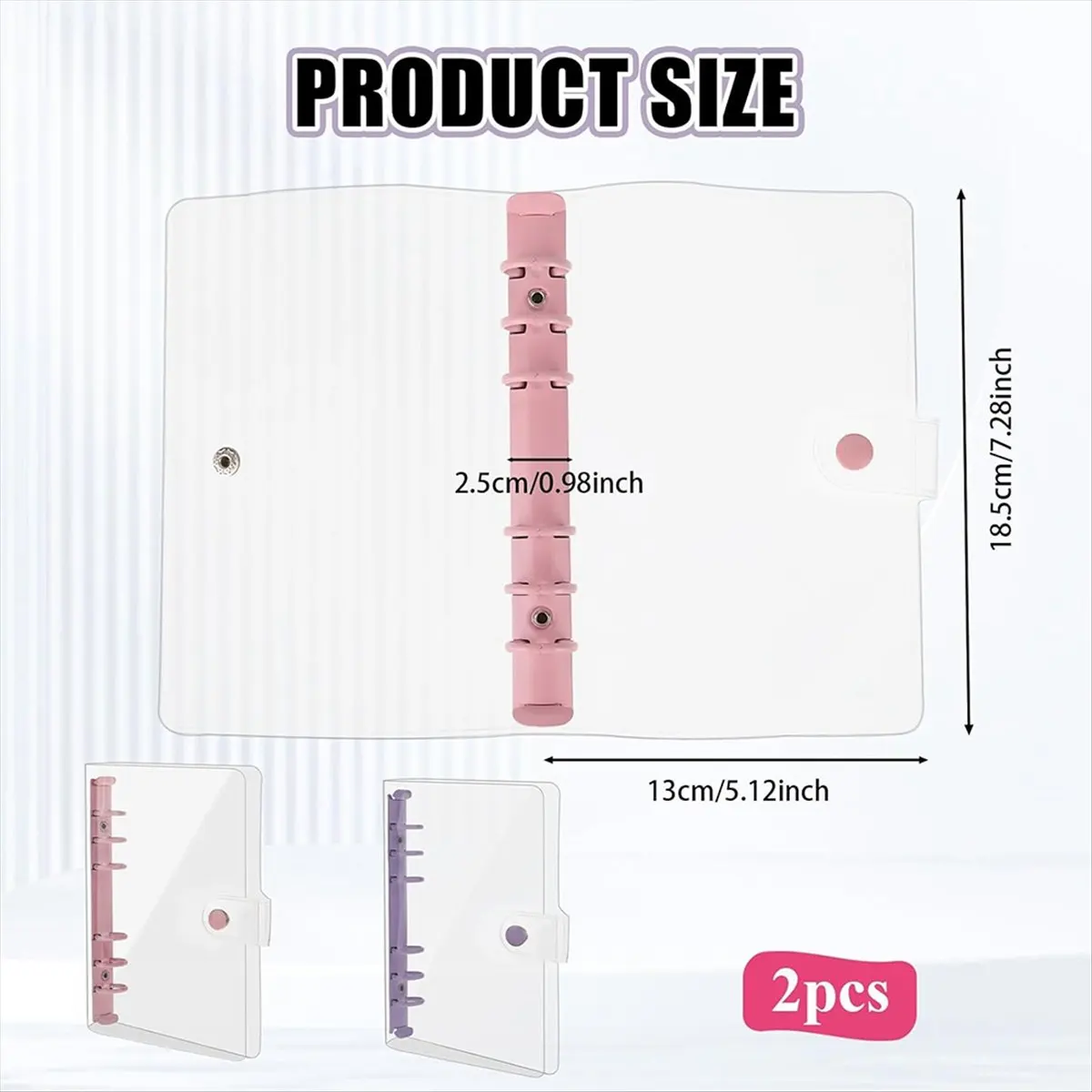Super Sale 2 Pack A6 Soft PVC 6 Rings Binder, Clear Budget Binder, Refillable Planner Binder, Ring Binder Cover with Snap Button