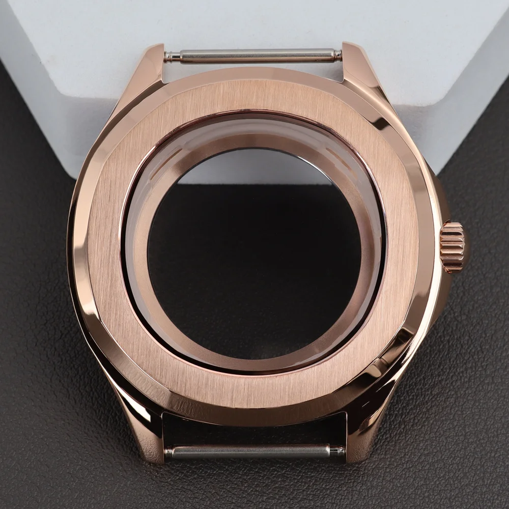 

42mm Silver/Rose Gold steel Watch Case Sapphire Crystal Glass For Nautilus AQUANAUT NH35 NH36 NH34 Movement 31.8mm Dial Mod Case