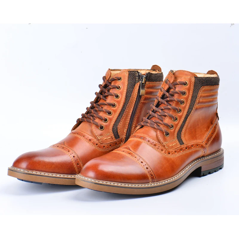 Men Brogue Boots Man Oxford Boots Winter Genuine Leather Big Size shoes Male dress Business lace-up Boots Men\'s Ankle boots 2024