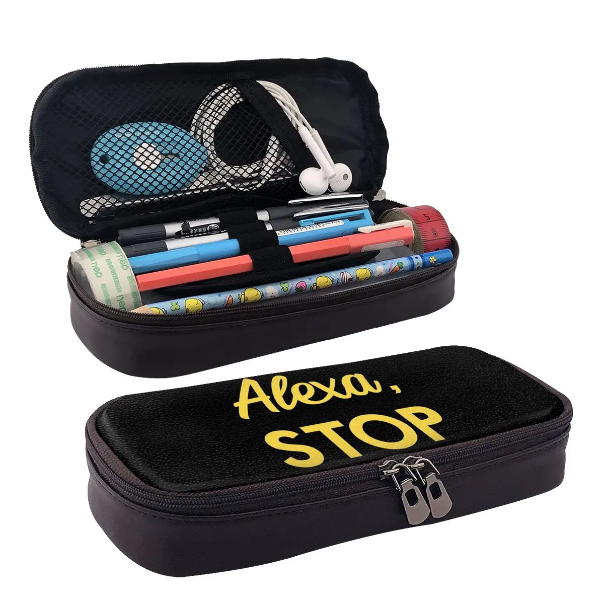 Alexa, Stop Solar Opposites Leather Pencil Case for Kids School Pen Box Pencil Bag Stationery Supplies Pen Holder Bag