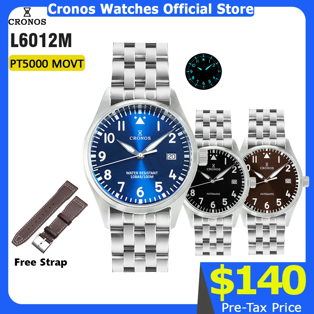 

Мужские механические часы-пилот из нержавеющей стали, 39 мм