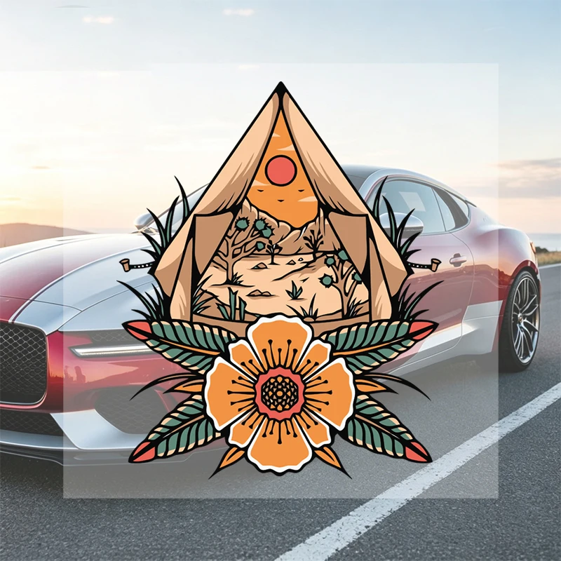 Car Stickers Pyramid Flower Vinyl Decal Waterproof Die Cut for Fuel Tank Gas Cap Bumper Vehicle Body Auto Decor