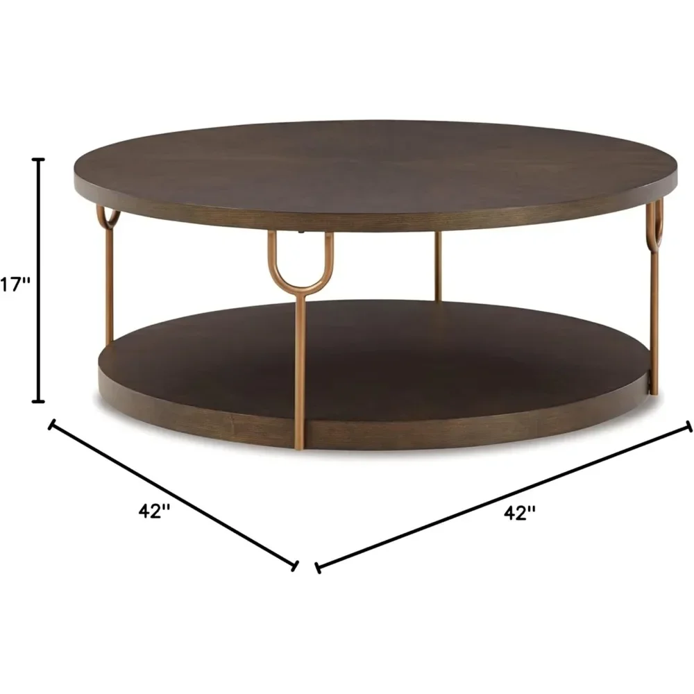 Brazburn Contemporary Round 42" Coffee Table, Metallic & Brown Finish mesas de centro para sala