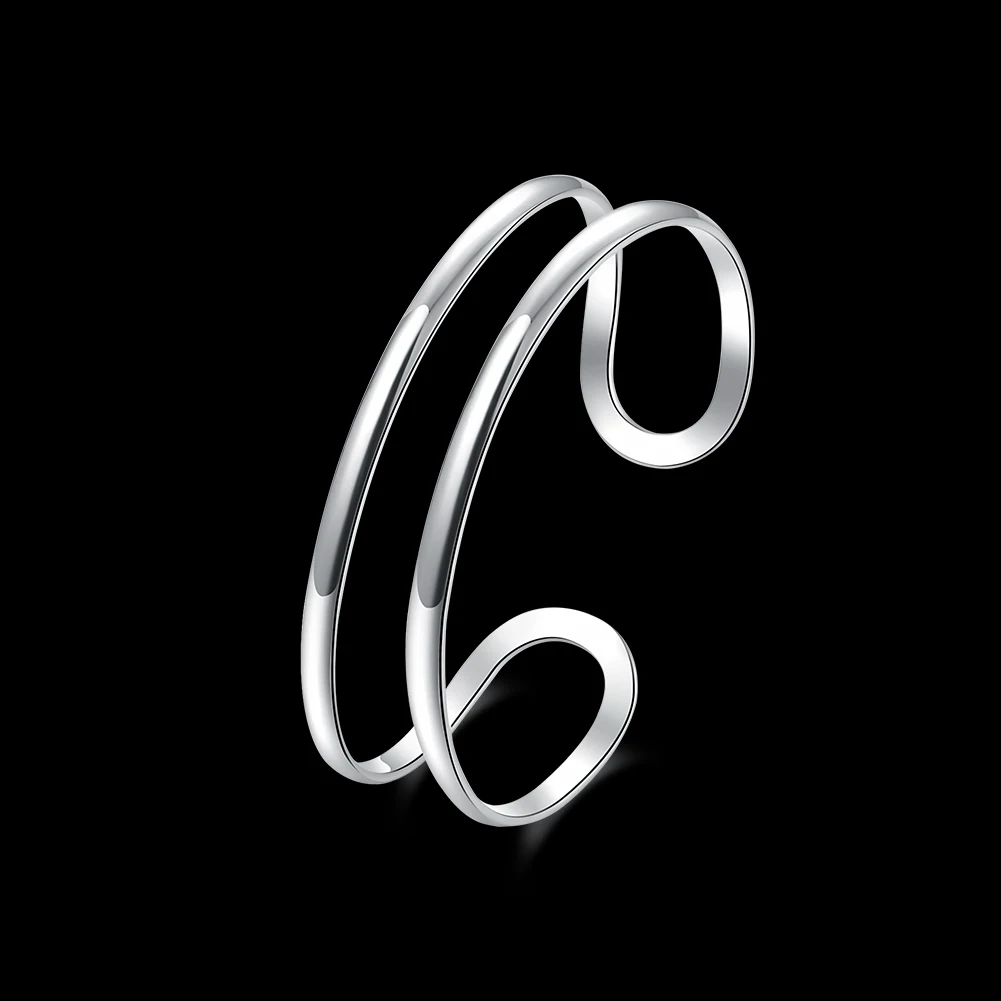 

Hot 925 Sterling Silver Double Line Bangle Adjustable Bracelets For Man Women Street Fashion Party Wedding Jewelry Holiday Gifts