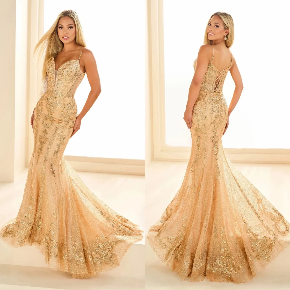 Vintage Mermaid Prom Dresses Glitter Sequins Lace Sleeveless Evening Gowns Sexy Sweep Train Customized Wedding Guest Dresses