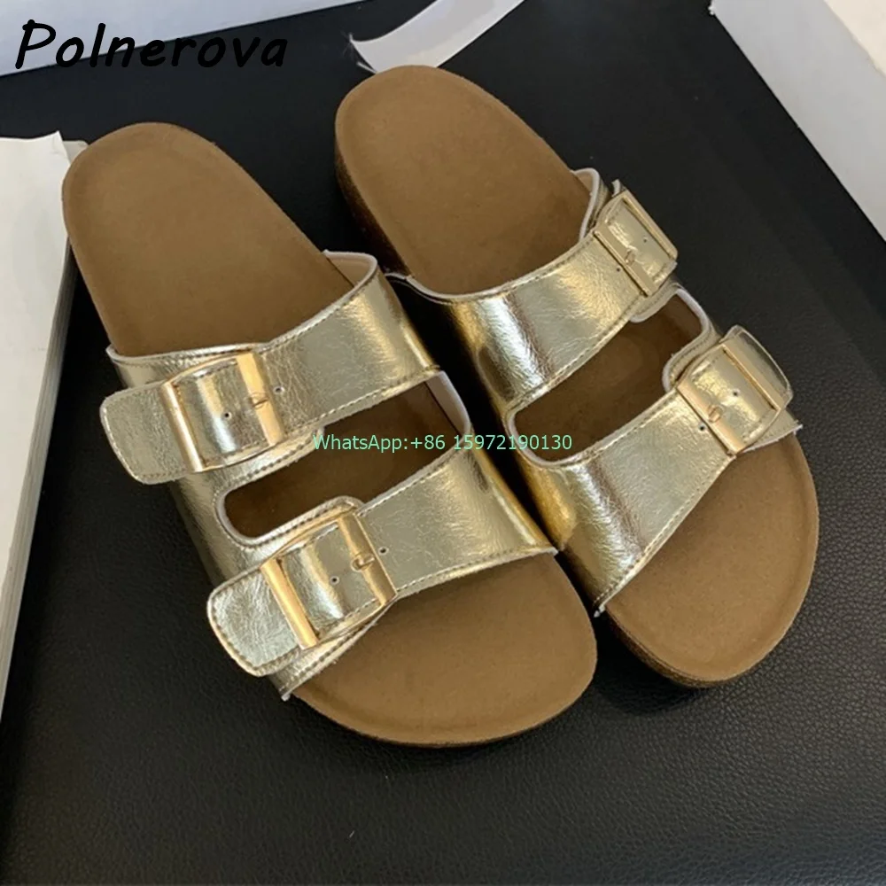 Hollow Flat with Slippers Round Toe Straight Strap Buckle Slip On Outdoor Thick Soled Shoes Women's New Soft Beach Sandals