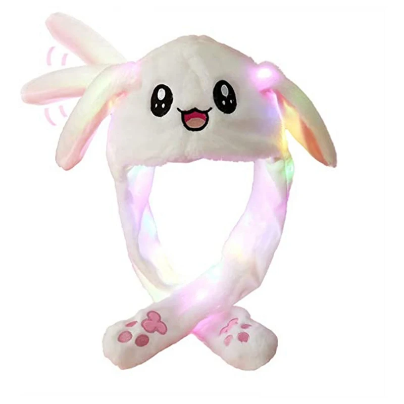 LED Glowing Bunny Ear Moving Hat Cute Animal Hat with Luminous Jumping up Plush Moving Ears Cap for Kids Party Hat