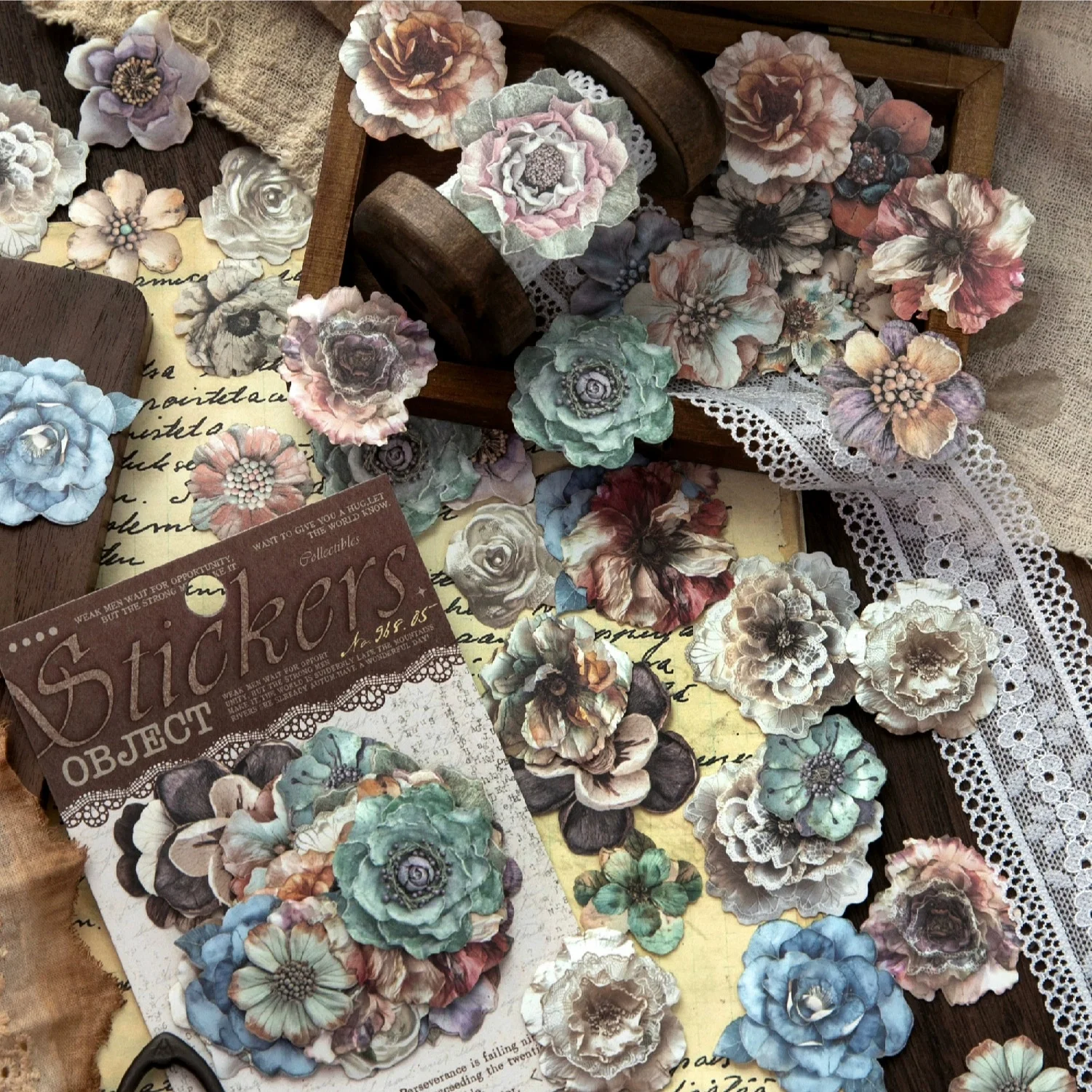 

50 шт. винтажных наклеек с цветами, ретро-наклейки с цветочными мотивами для скрапбукинга, эстетичные наклейки для оформления дневников и скрапбукинга