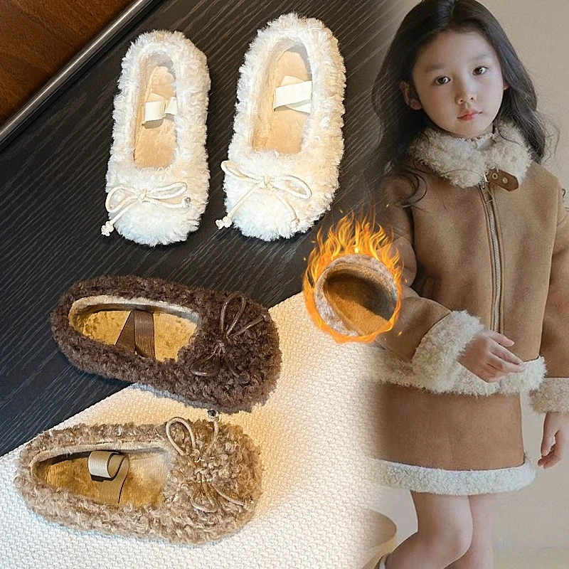 

Модная меховая обувь для девочек 2–18 лет, детская хлопковая обувь с кофейным бантом и подкладкой, зимние мягкие нескользящие детские полусапожки цвета хаки