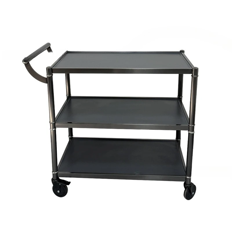 Stainless steel three-layer dining cart Hotel restaurant food delivery cart Hand push