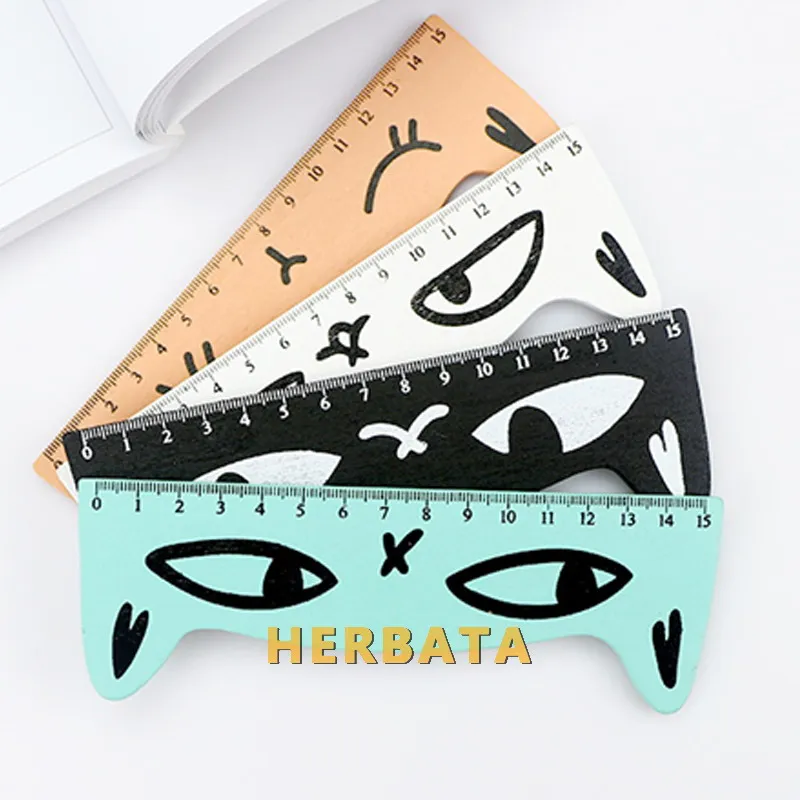 1PC Kawaii Cat Design Ruler Funny Stationery Wooden Rulers Office Accessories School escolar Kids Study Supplies