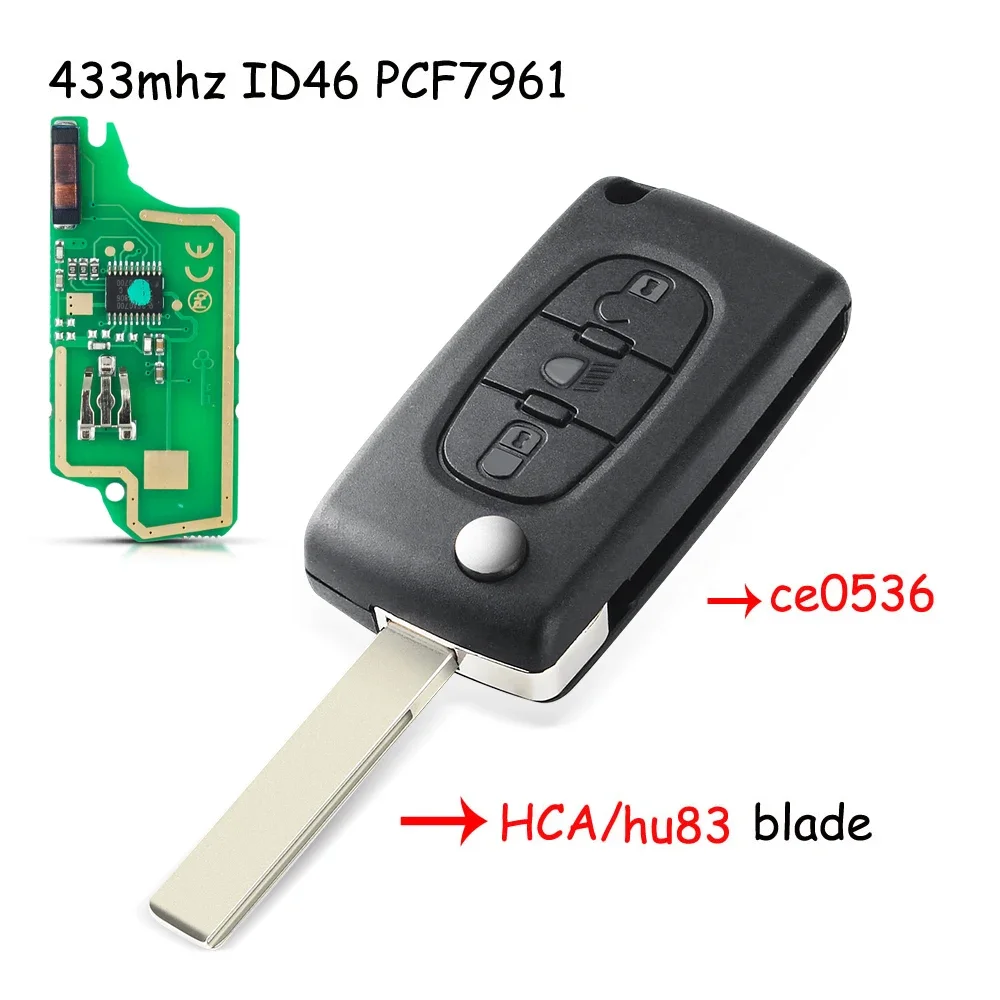 KEYYOU Für Peugeot 307 3008 308 408 433 MHz ID46 7941 CE0536 CE0523 Flip Schlüssel 2 Tasten VA2/HU83 klinge Auto Schlüssel Fob ASK FSK