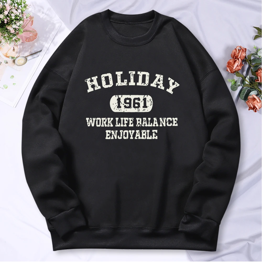 Holiday 1961 Work Life Balance Enjoyable Tracksuit Women Basic Casual Daily Hoody Fashion Tide Sweatshirt Sports All Match Tops