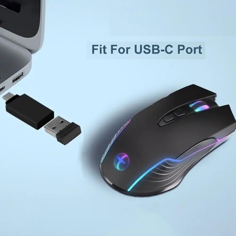 Mouse Nirkabel USB/Tipe C 2.4G LED Backlit Mouse Berkabel Isi Ulang Desain Ergonomis Mode Jiggler Mouse Nirkabel Optik