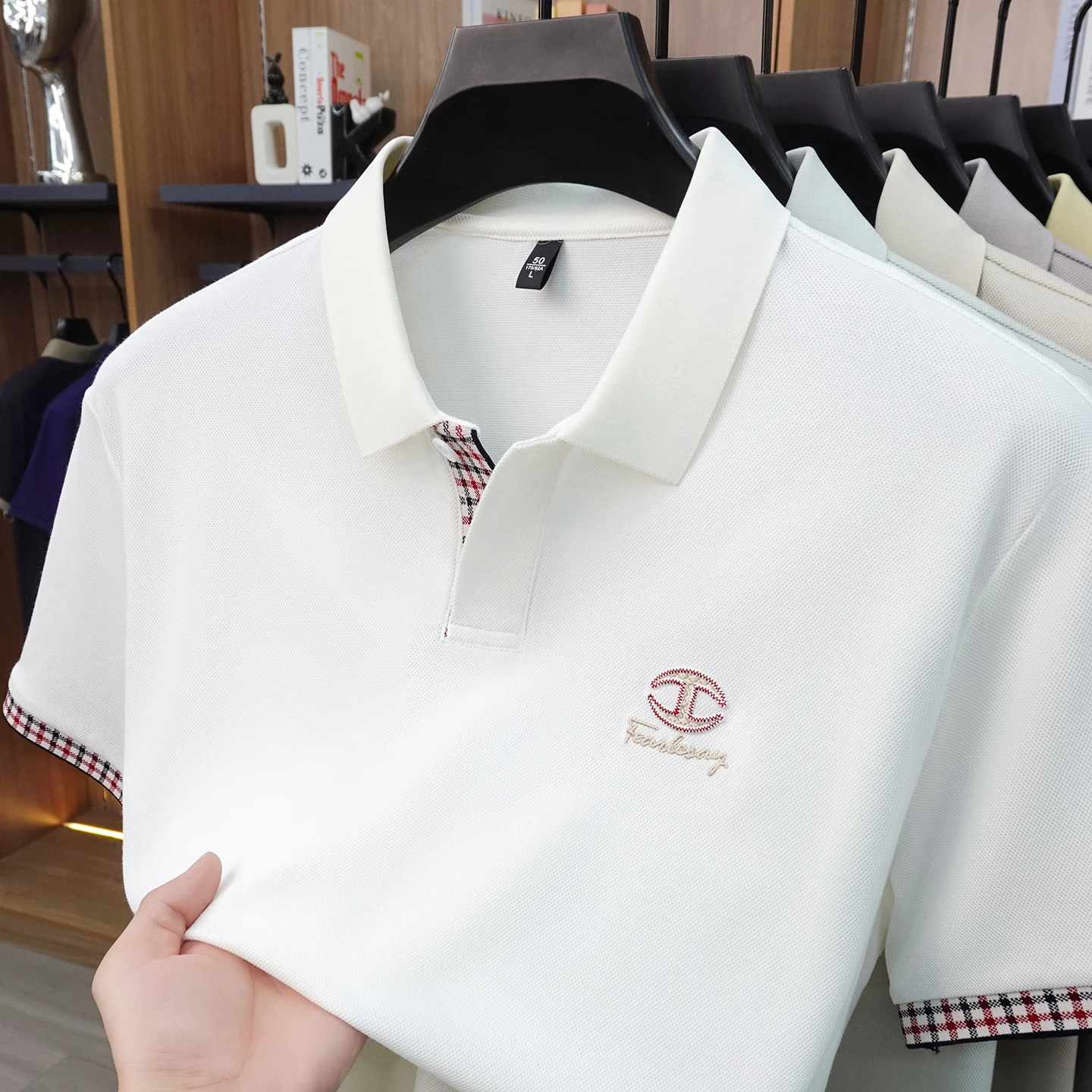 Summer New Heavy Industry Embroidery Fashion Collar Polo Short Sleeve Casual Simple and Versatile Trendy Top
