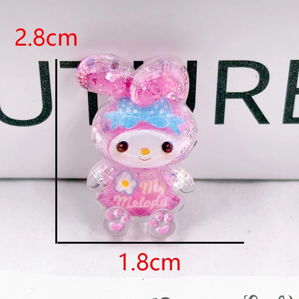 20 buah Aksesori kuku Sanrio payet Glitter kartun gambar cetak macan tutul Hello Kitty Kuromi Cinnamoroll Diy stiker seni kuku