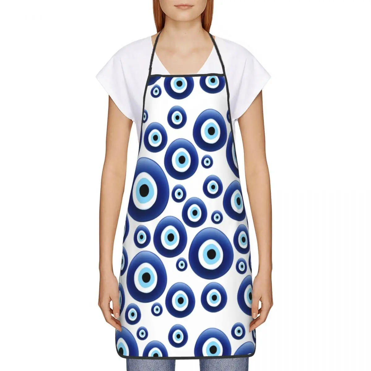 Custom Mediterranean Evil Eye Protection Bib Apron Men Women Unisex  Chef Turkish Tribes Amulet Tablier Cuisine for Cooking