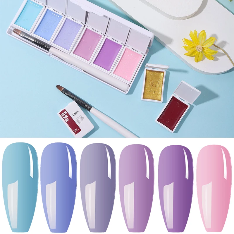 6 Colors Solid Polish Palette Nail Art Colorful Nail Varnish Nail Gel Polish Palette Manicure Canned Cream Mud Painting Gel