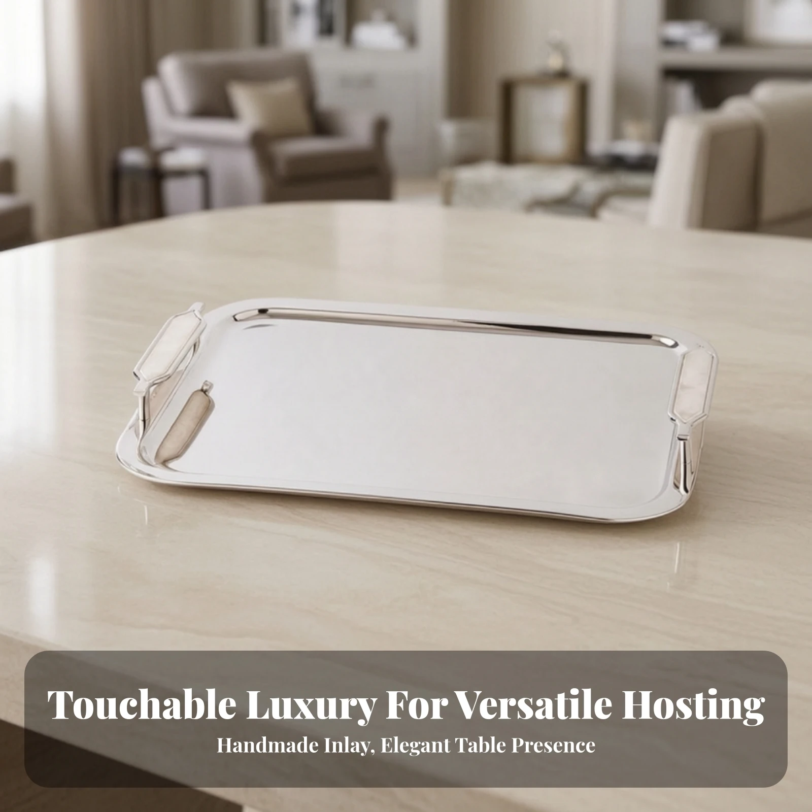 Serving Tray with Side Handles Easy to Carry Stainless Steel Serving Tray Minimalist Sleek for Barware Display, Home Bar