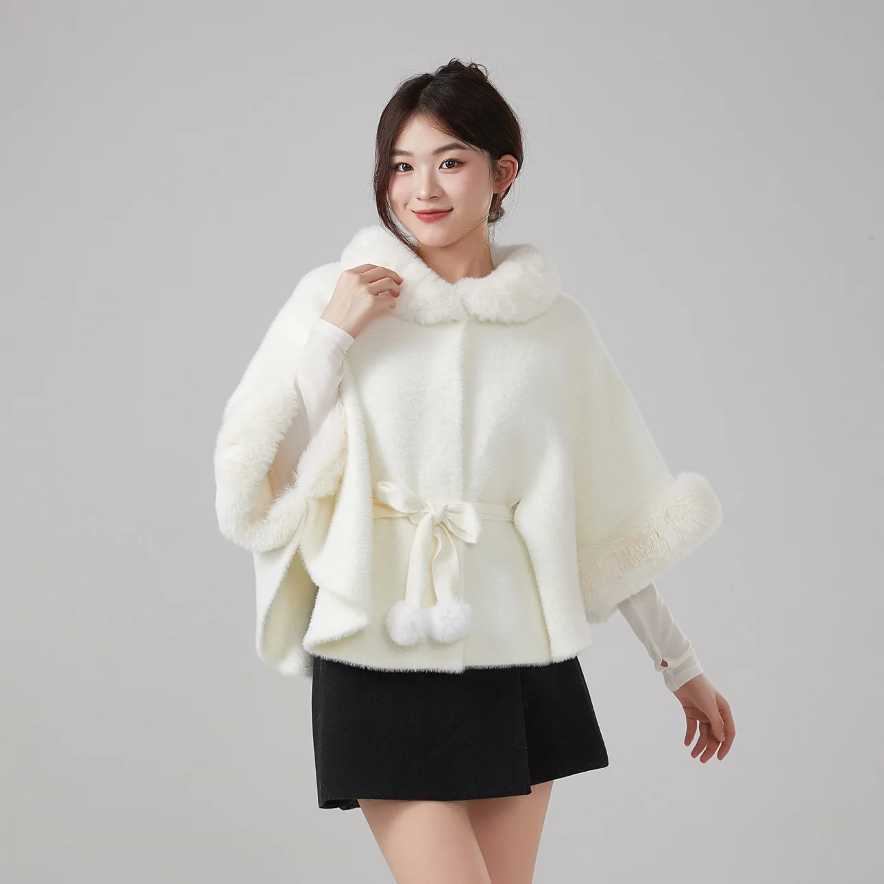 Poncho Thickened Flocking Shawl Chinese Style Flag Dress Cloak Warm Outerwear Premium Autumn Winter Fashionable Women's Woolen P