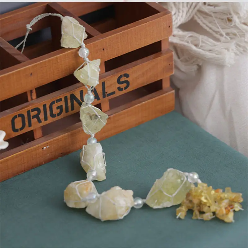 

Crystal Citrine Raw Natural Stones Car Hanging Ornaments Minerals Topaz Chakra Interior Room Decoration for Women Woman Gifts