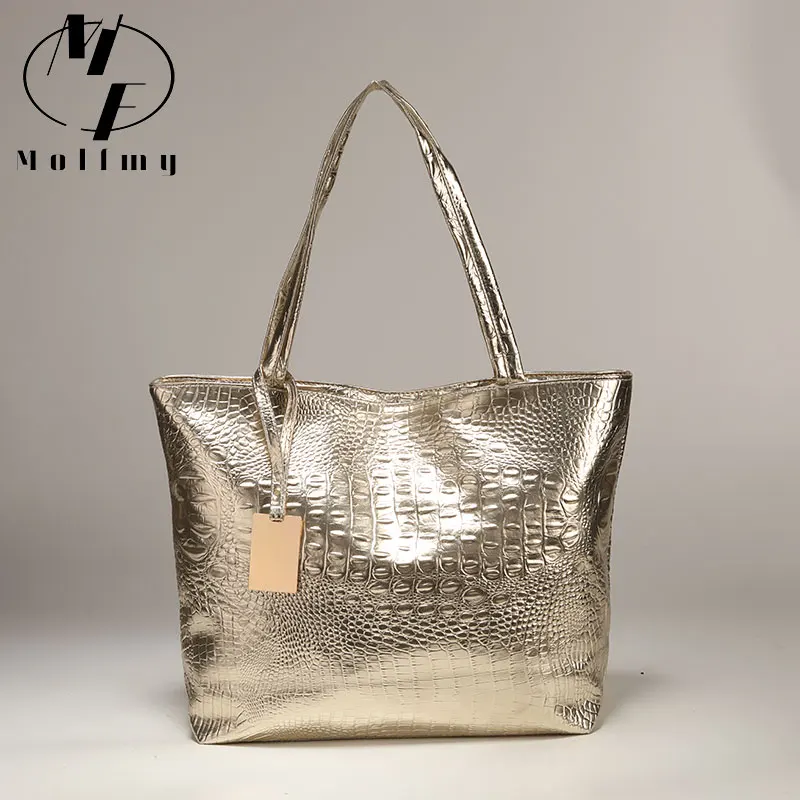 Brand Fashion Casual Vrouwen Schoudertassen Zilver Goud Zwart Krokodil Handtas Pu Leer Vrouwelijke Grote Tote Tas Dames Handtassen sac