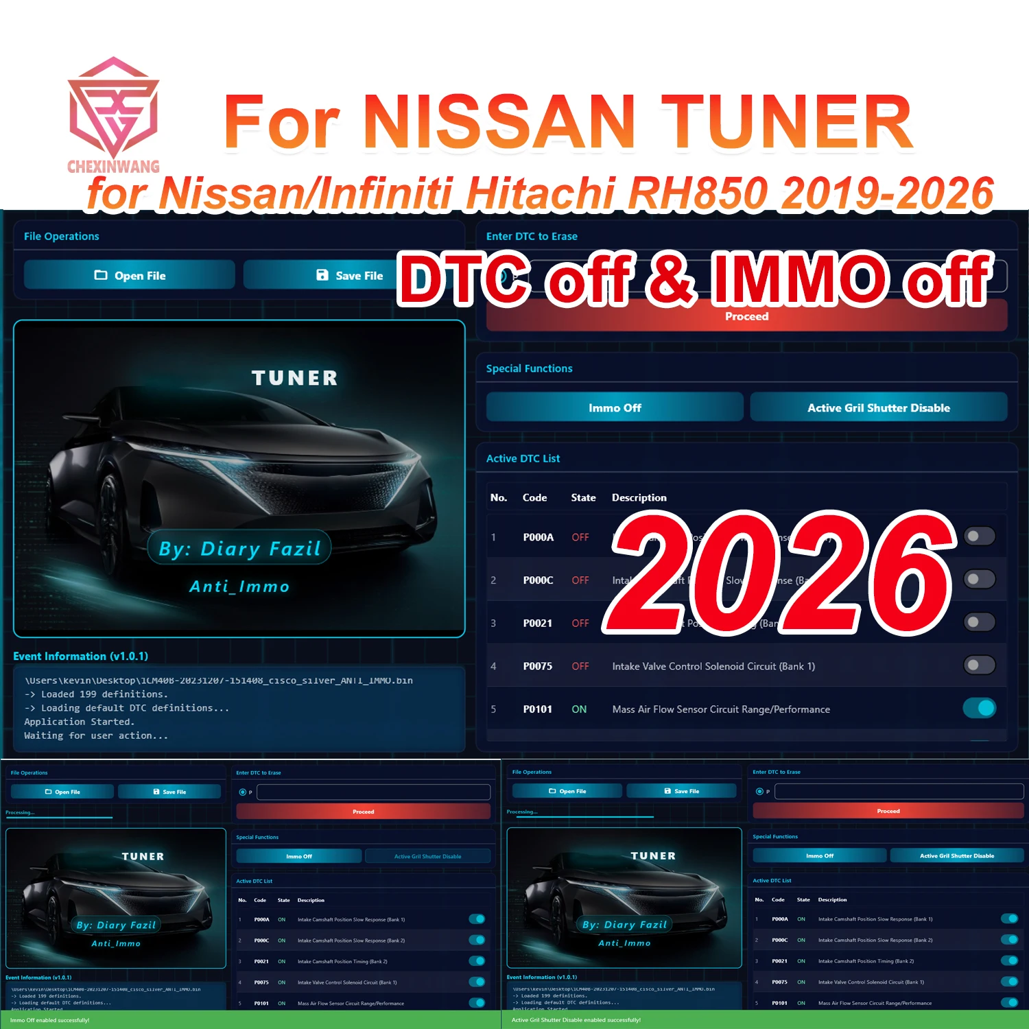 2026 For NISSAN TUNER IMMO OFF & DTC OFF Software for Nissan/Infiniti Hitachi RH850 2019-2026 Active Grille Shutter Disable