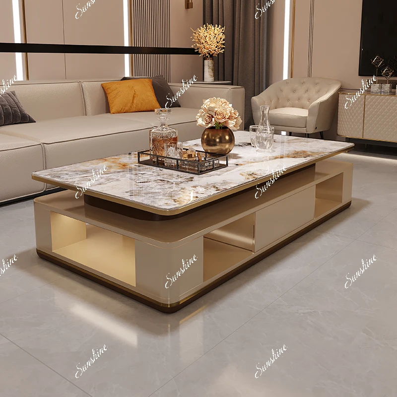 Light luxury rectangular villa large-sized microcrystalline stone coffee table  FT