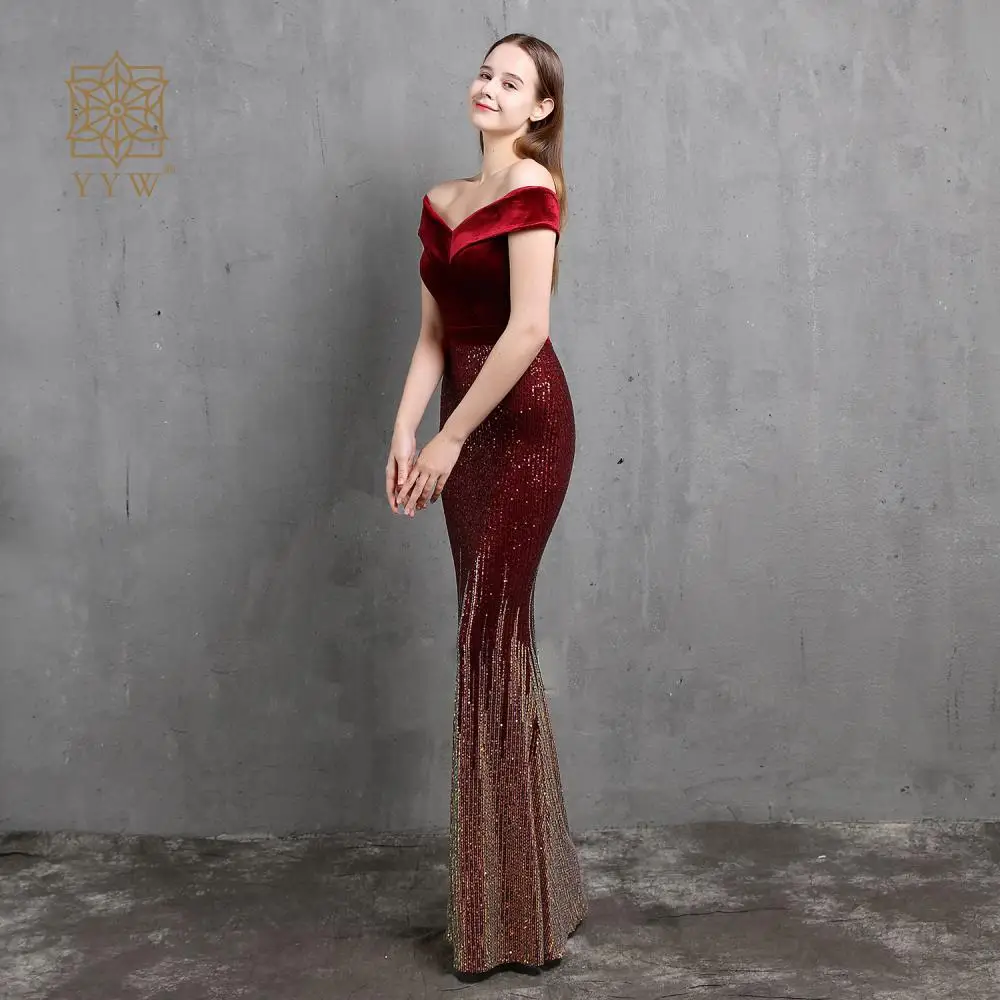 Women Off Shoulder Maxi Mermaid Evening Dresses Luxury Sequins Sexy Wedding Prom Gown Cocktail Elegant Ladies Gala Vestidos 2023