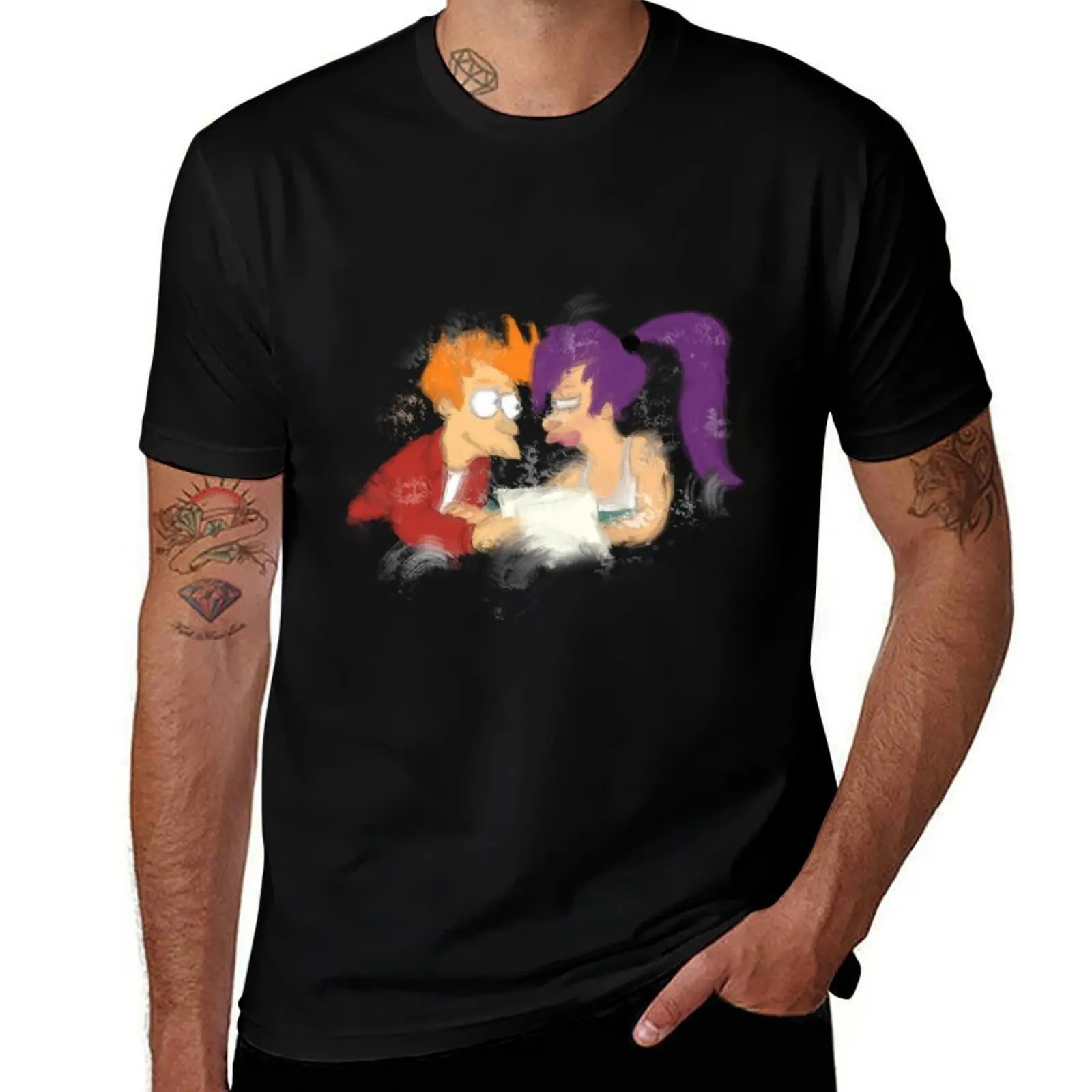 

Futurama painting fry and leela T-Shirt t shirt for man man t shirts cotton T-Shirt