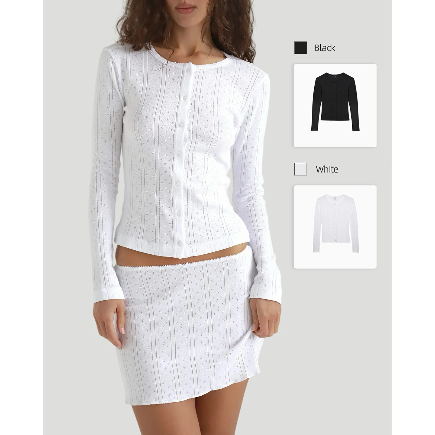 COUCOU white knitted cardigan - long-sleeved, long-style, super comfortable fabric, breathable, small coat