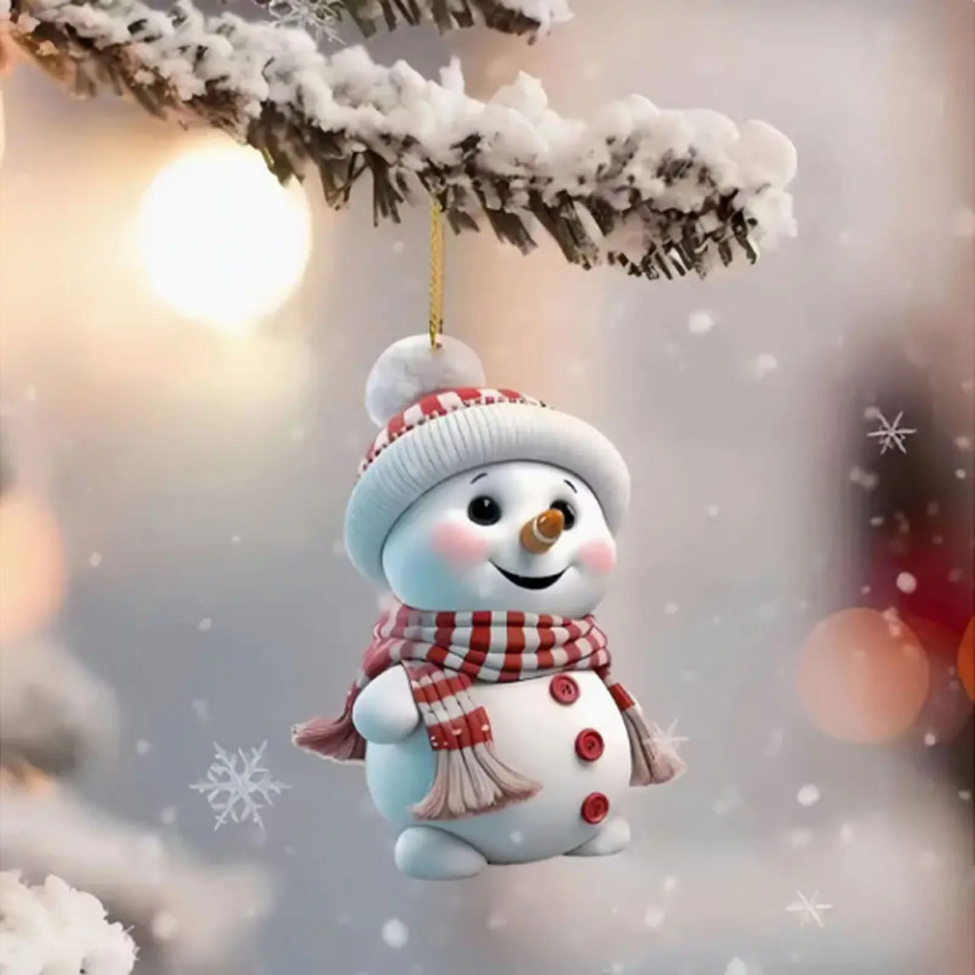 10 Stück/5 Stück Weihnachts-Autospiegel-Ornamente - Schneemann Acryl-Hängedekorationen für Baum, Weihnachtsdekoration – Detail 6