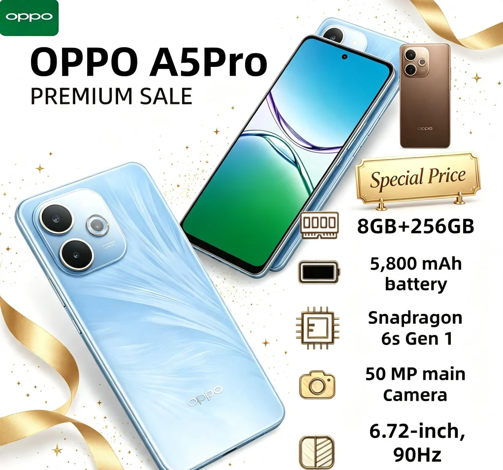 New Arrival 2026 Genuine OPPO A5Pro Cellphone 8GB RAM 256GB ROM Dual SIM Card 6.5'' HD+ Waterdrop Screen Helio P35 Chipset