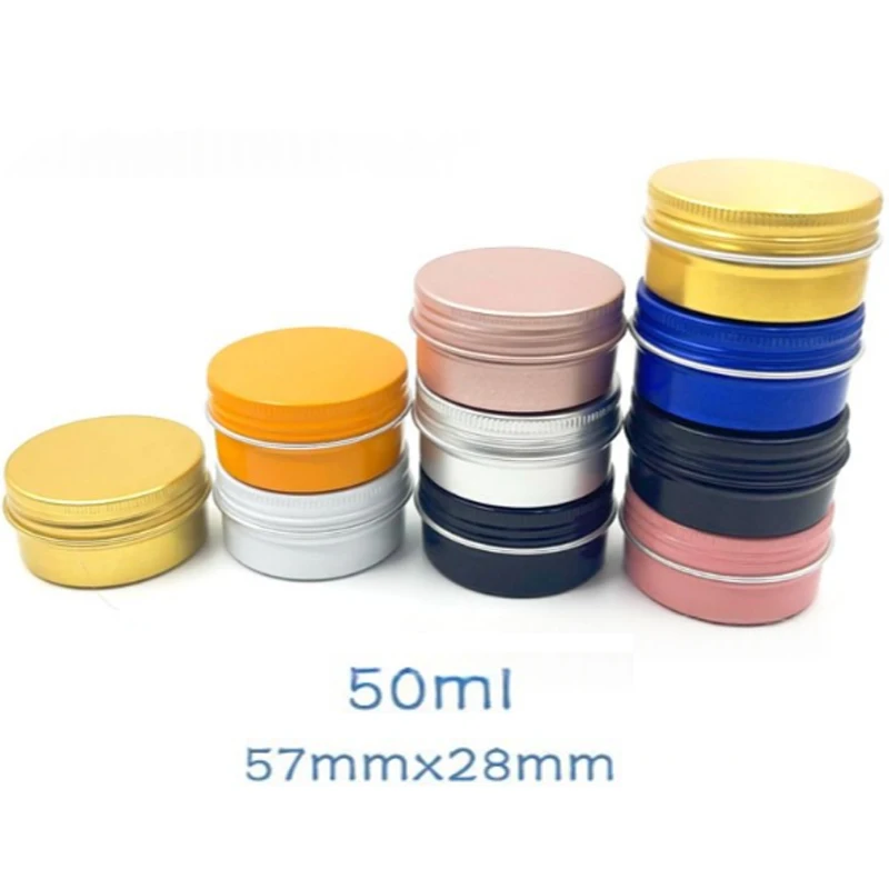 

50 шт. 50 мл герметичные алюминиевые баночки с резьбовой крышкой, 57*28 мм, для свечей, косметики, мини-кремов, образцов, для путешествий