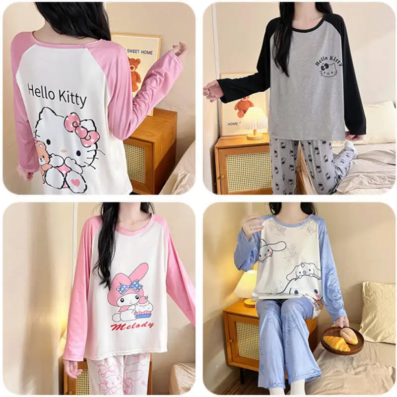 

Одежда для сна, 2 шт., штаны из чистого хлопка с длинными рукавами и рисунком котенка, модная осенняя повседневная милая домашняя одежда