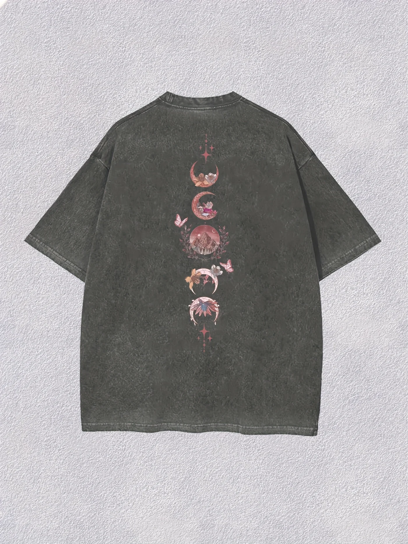 Sun, Moon, and Stars Make Vintage Washed Loose Street Style Couple T-shirt - Y2K Summer Aesthetic Breathable Fabric Top