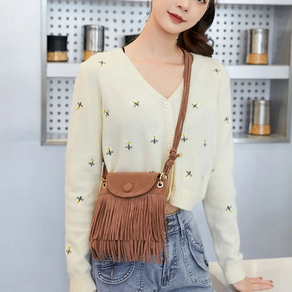 

PU Leather Tassel Shoulder Bag Bohemian Handbag PU Leather Handbags Coin Purse Bucket Bag Bohemian Fringed Crossbody Bag Lady