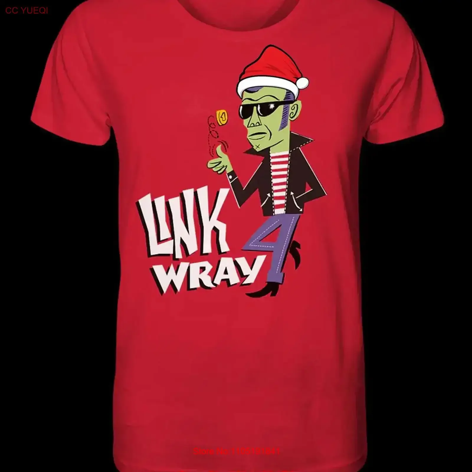 Link Wray CARICATURE funny CHRISTMAS red T shirt All sizes XZ196 vintage Washed Comfortable Soft Casual homme Slightly Stylish
