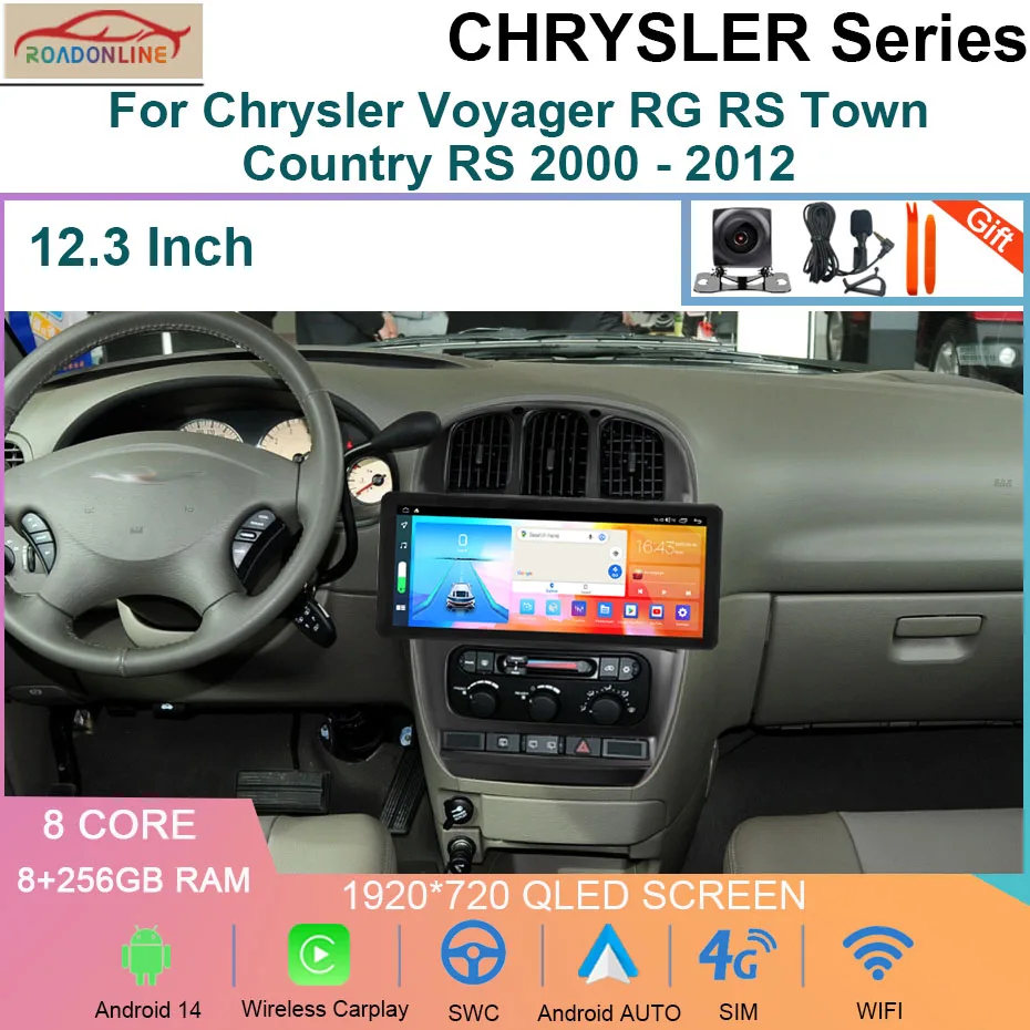 

12.3 INCH Android 14 Car Player Radio For Chrysler Voyager RG RS Town&Country RS 2000 - 2012 GPS Navigation Multimedia 4G